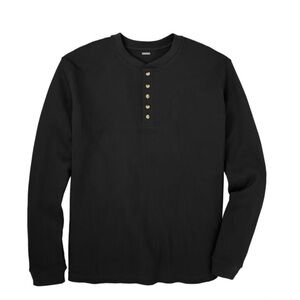 KingSize Waffle-Knit Thermal Henley | 4XL Big | Black | NIP